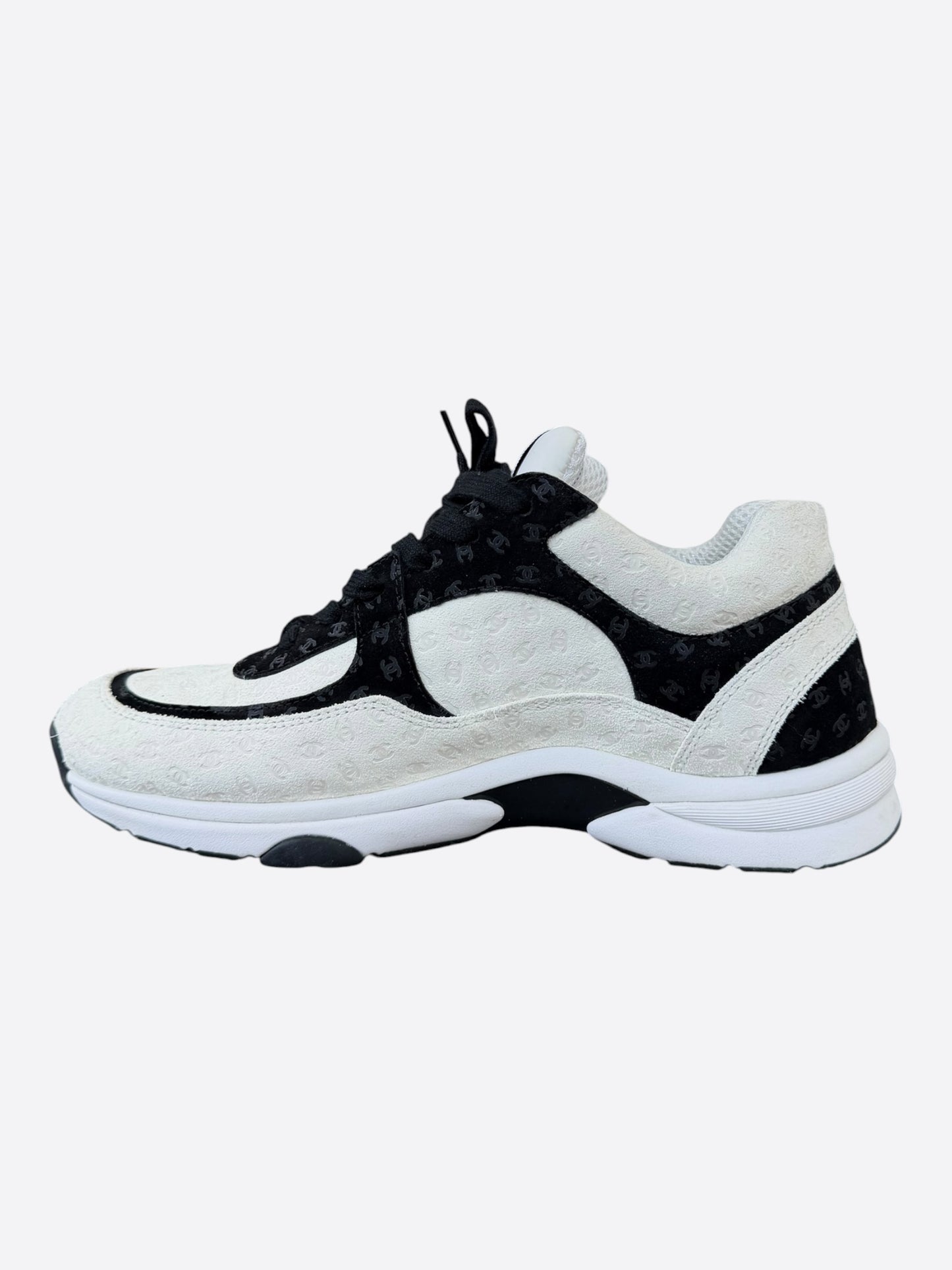 Chanel White & Black Embossed CC Logo Sneakers