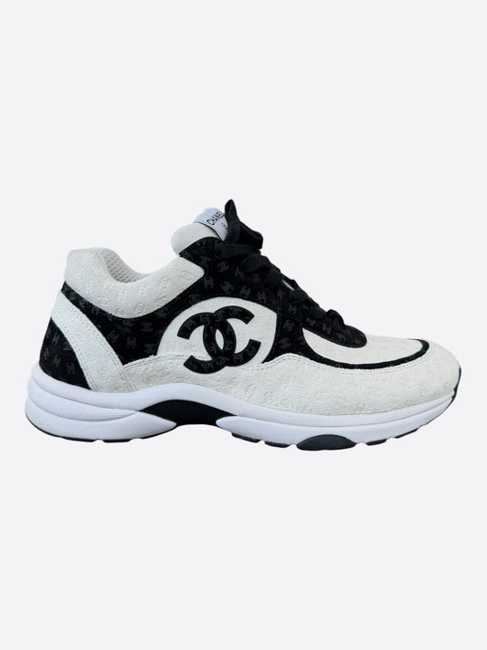 Chanel White & Black Embossed CC Logo Sneakers