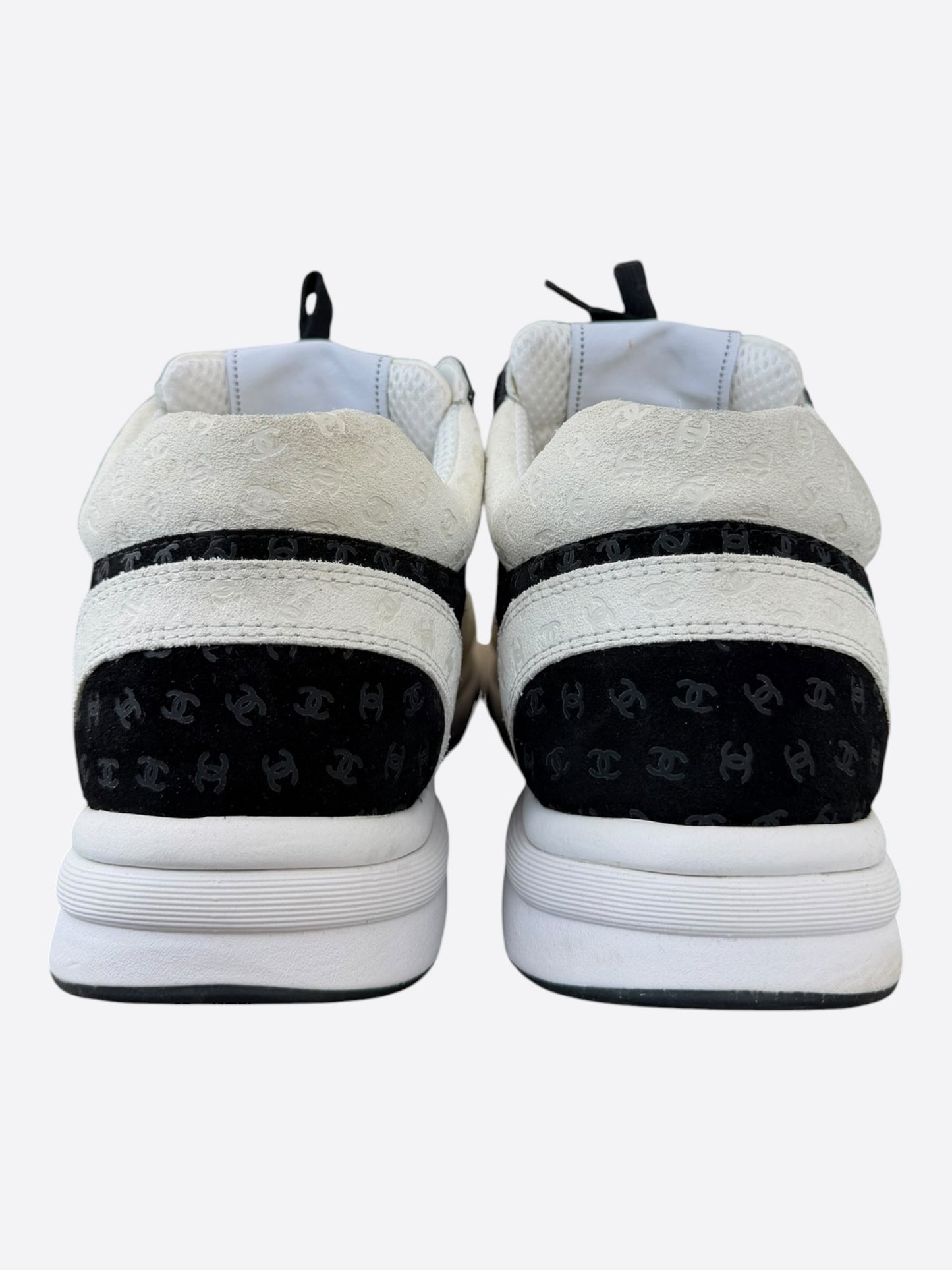 Chanel White & Black Embossed CC Logo Sneakers