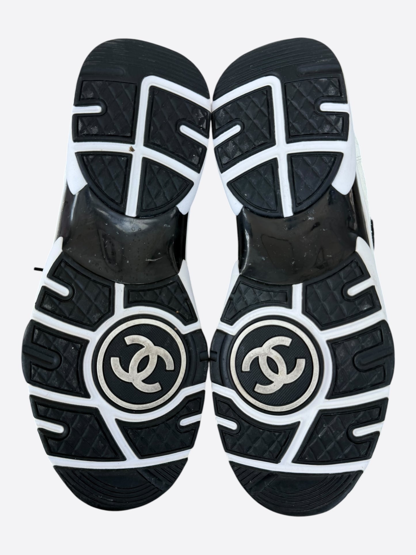 Chanel White & Black Embossed CC Logo Sneakers