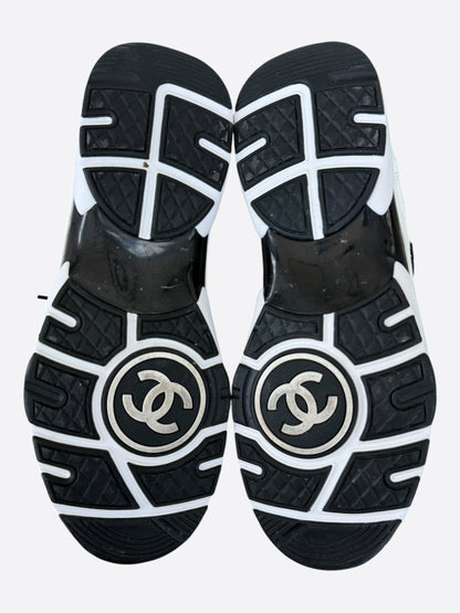 Chanel White & Black Embossed CC Logo Sneakers