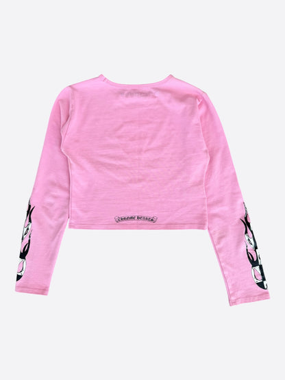 Chrome Hearts Matty Boy Pink Flame Women's Longsleeve Crop Top
