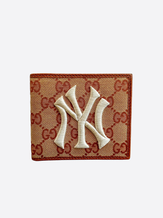 Gucci Beige GG Monogram New York Yankees Embroidered Wallet