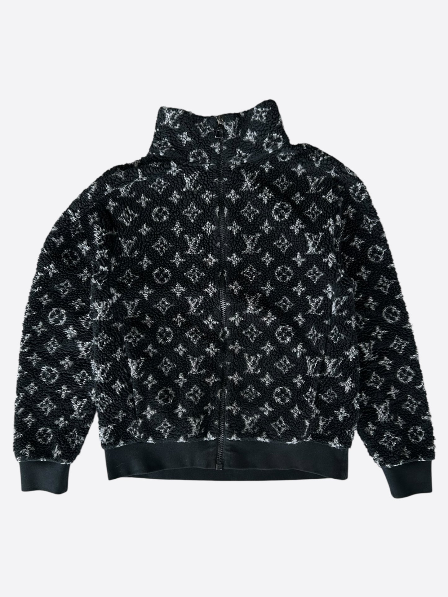 Louis Vuitton Black & Grey Monogram Fleece Zip Up Jacket