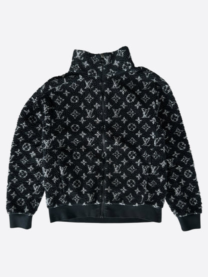 Louis Vuitton Black & Grey Monogram Fleece Zip Up Jacket