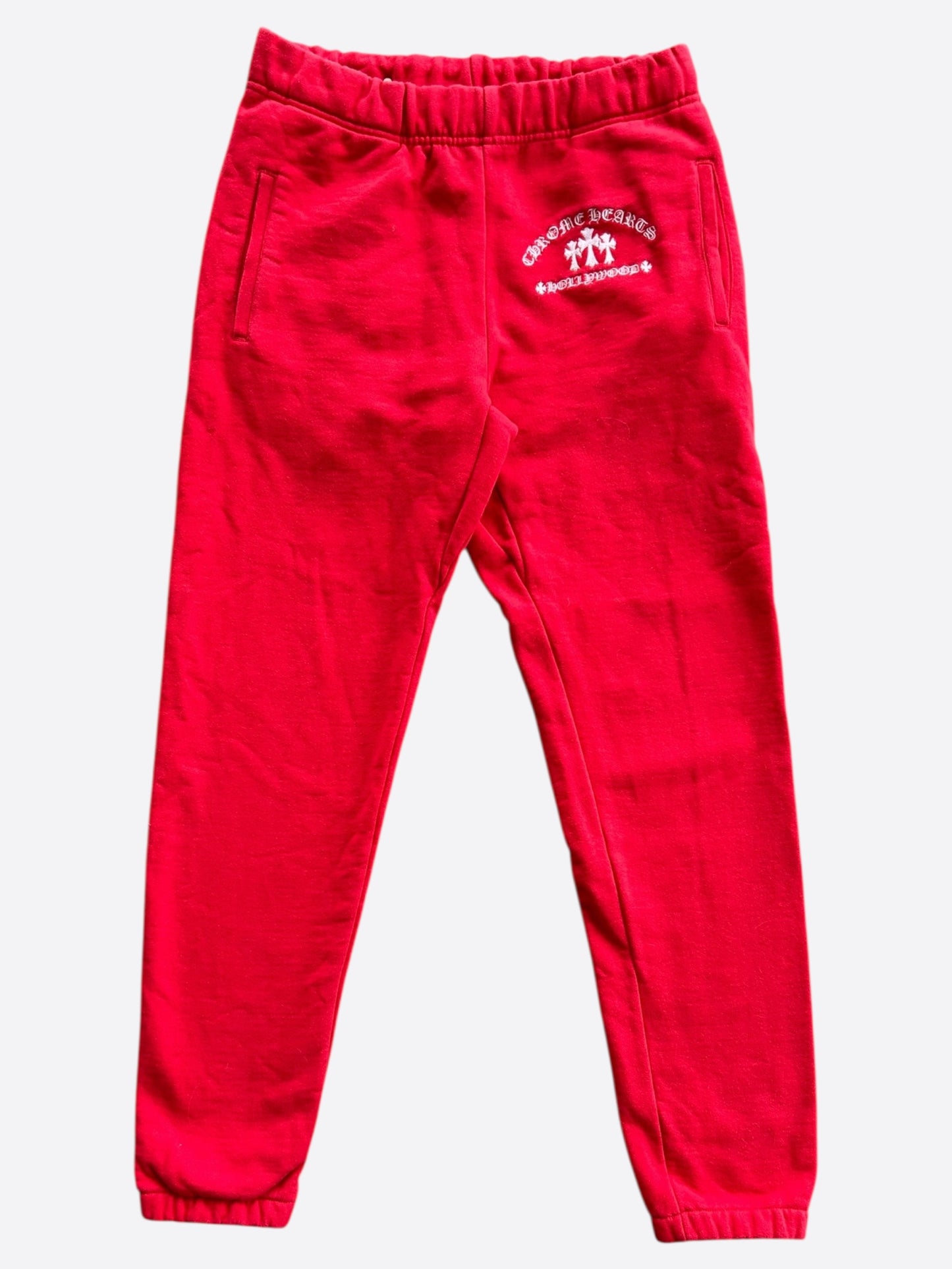Chrome Hearts Red & White Triple Cross Embroidered Sweatpants
