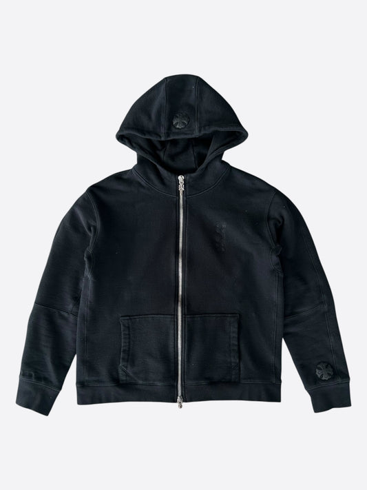 Chrome Hearts Black Leather Cross Patch Zip Up Hoodie