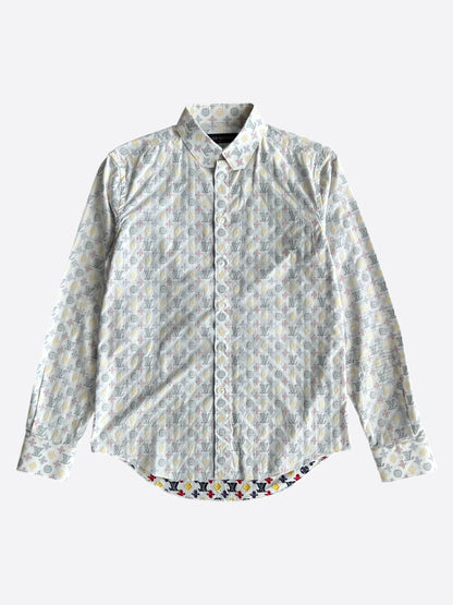 Louis Vuitton White Multicolor Embroidered Monogram Button Up Shirt