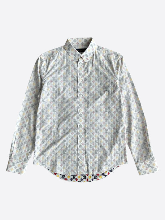 Louis Vuitton White Multicolor Embroidered Monogram Button Up Shirt