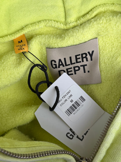 Gallery Dept Lime Green Sun Faded French Logo Zip Up Hoodie