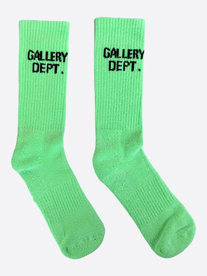 Gallery Dept Fluorescent Green & Black Logo Socks