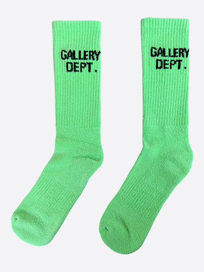 Gallery Dept Fluorescent Green & Black Logo Socks