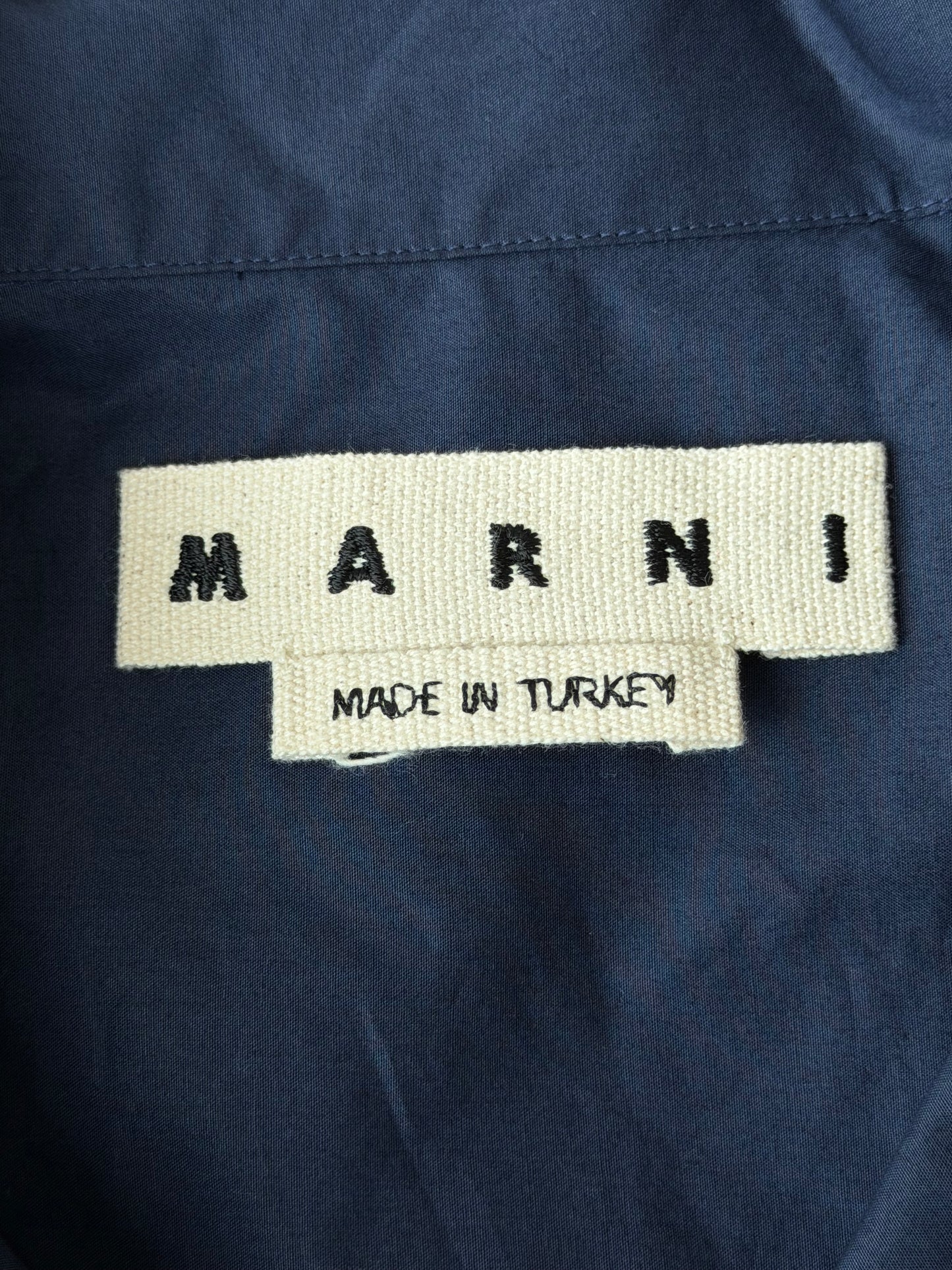 Marni Green & Navy Embroidered Logo Button Up Shirt
