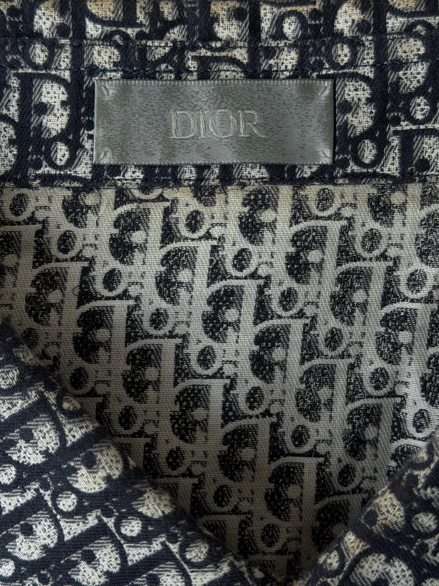 Dior White & Blue Oblique Button Up Shirt
