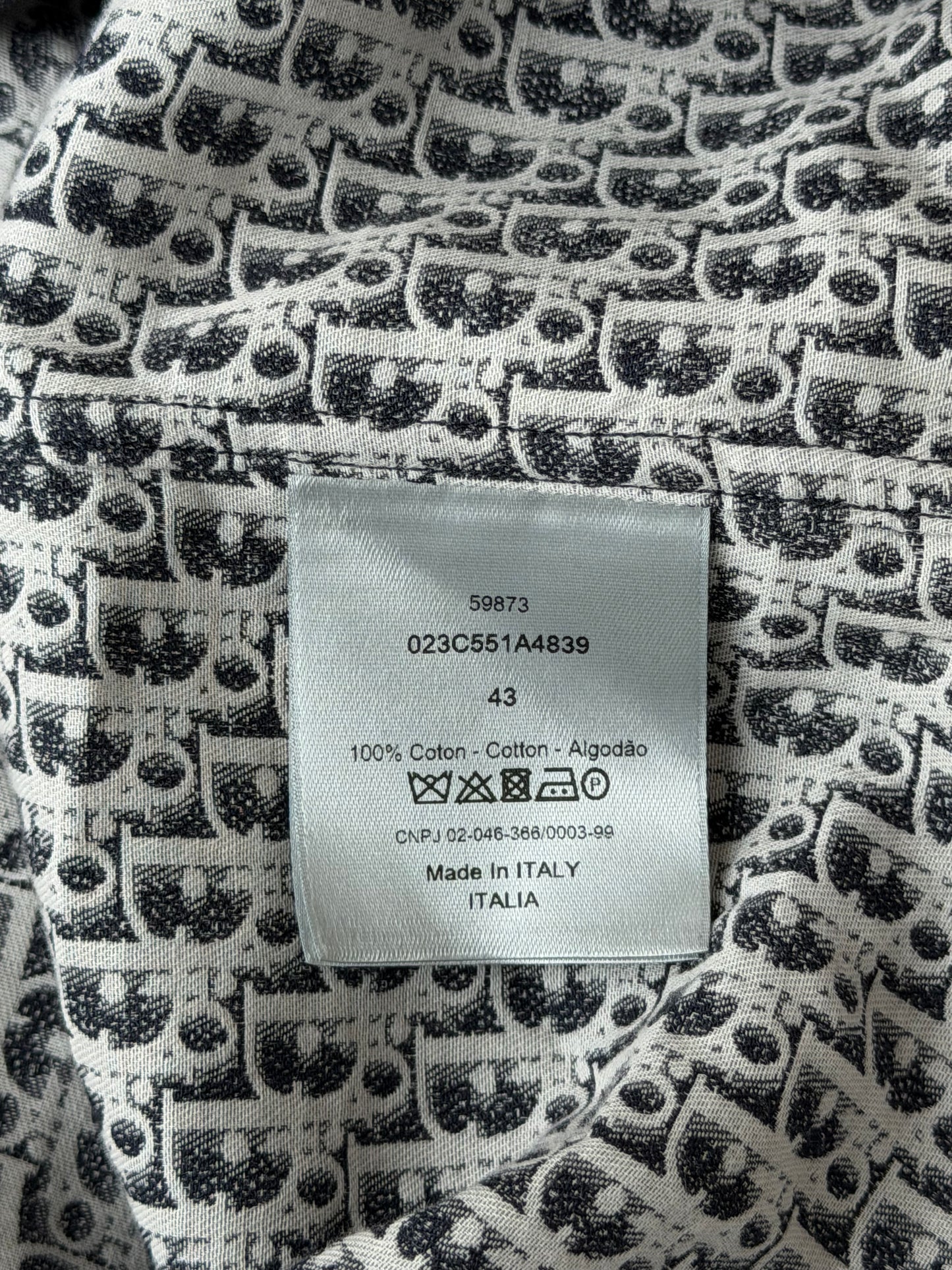 Dior White & Blue Oblique Button Up Shirt