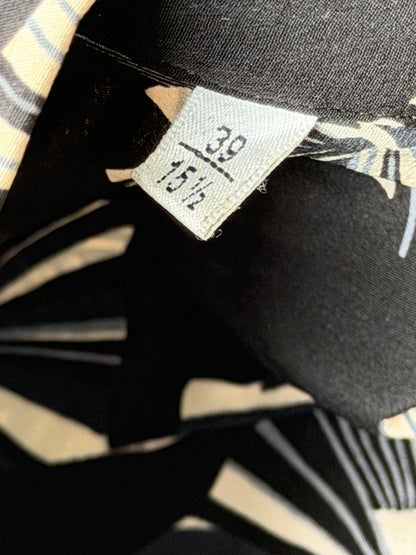 Saint Laurent Black & White Origami Silk Button Up Shirt
