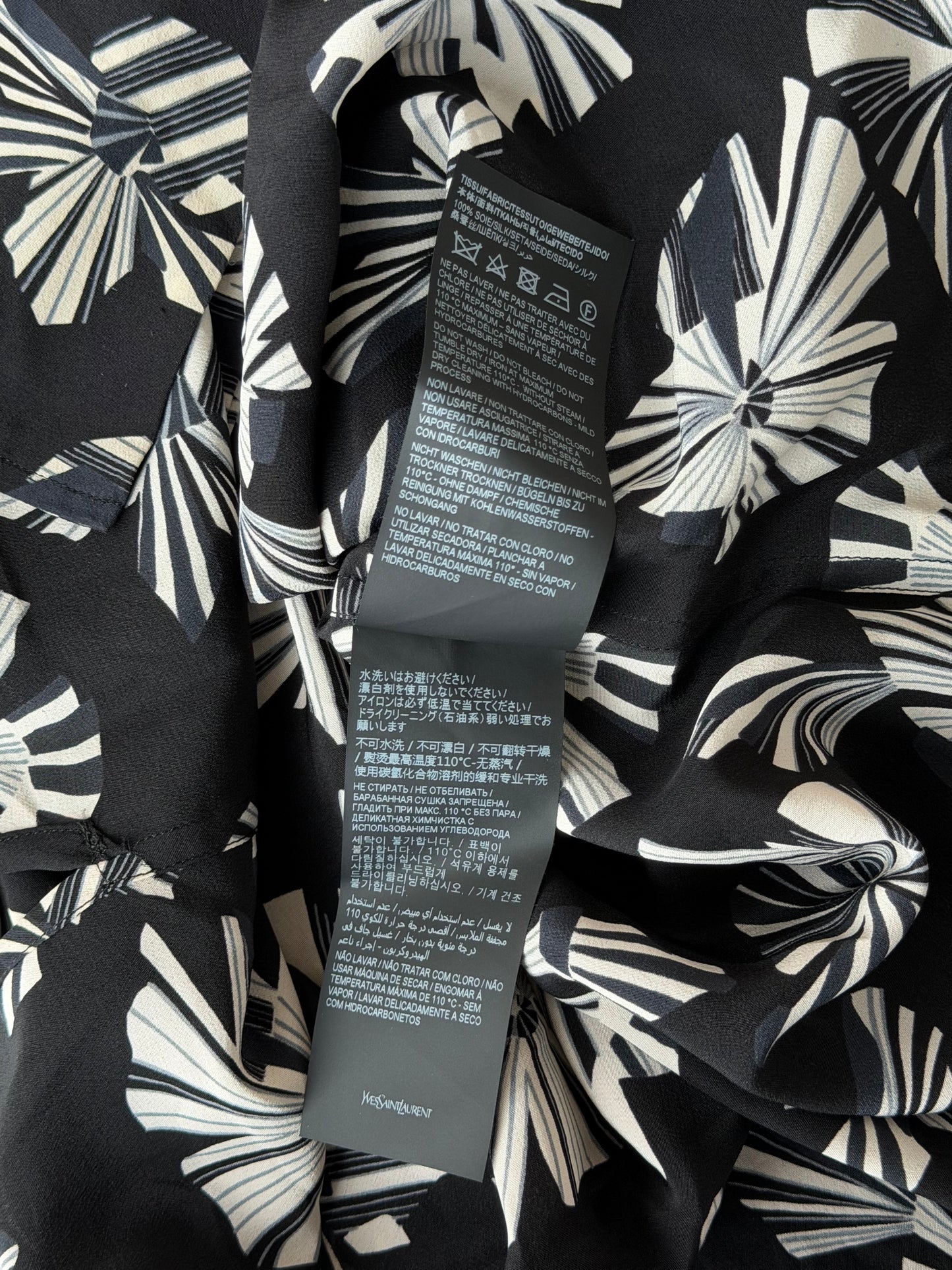 Saint Laurent Black & White Origami Silk Button Up Shirt