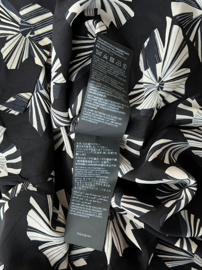 Saint Laurent Black & White Origami Silk Button Up Shirt