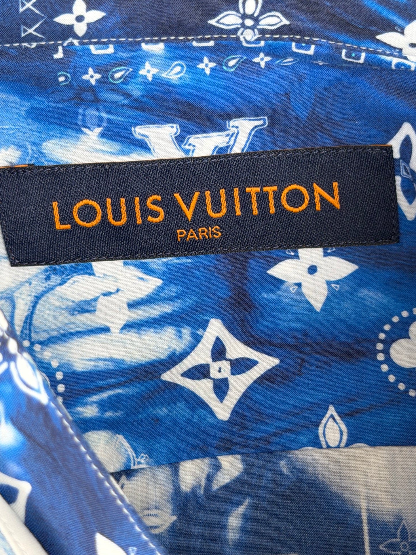 Louis Vuitton Blue Bleached Bandana Monogram Button Up Shirt