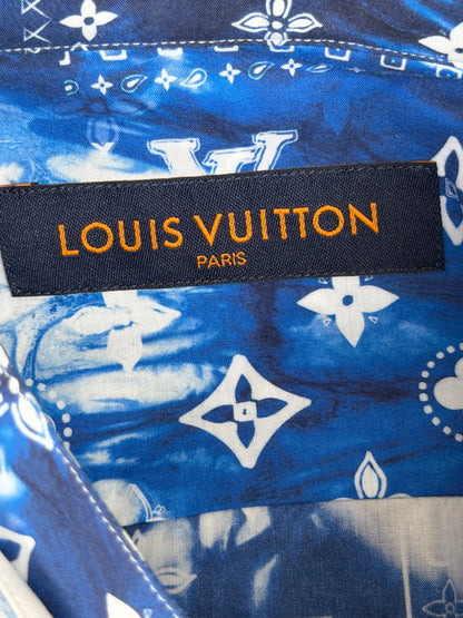 Louis Vuitton Blue Bleached Bandana Monogram Button Up Shirt