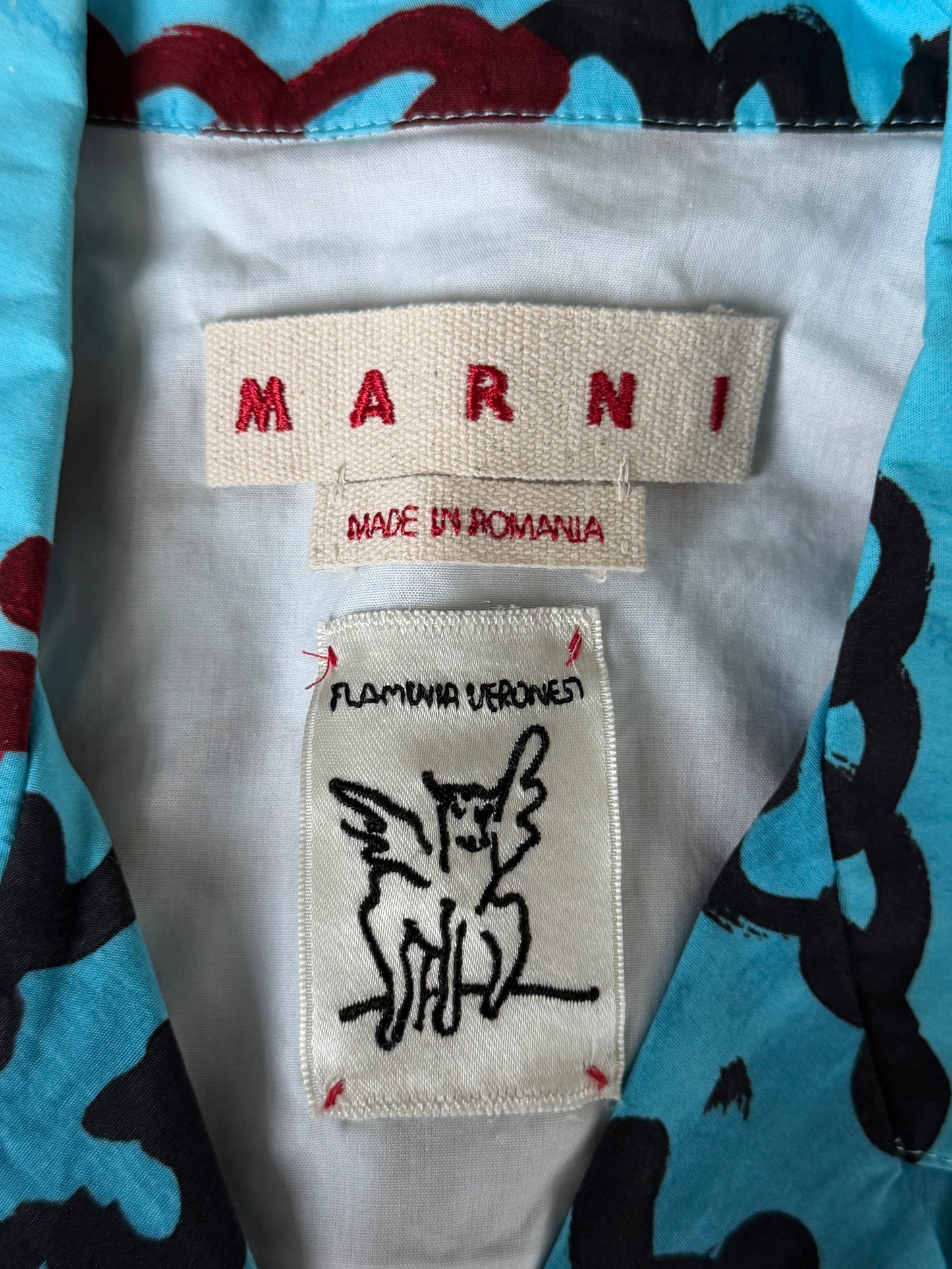 Marni Blue & Black Script Logo Button Up Shirt