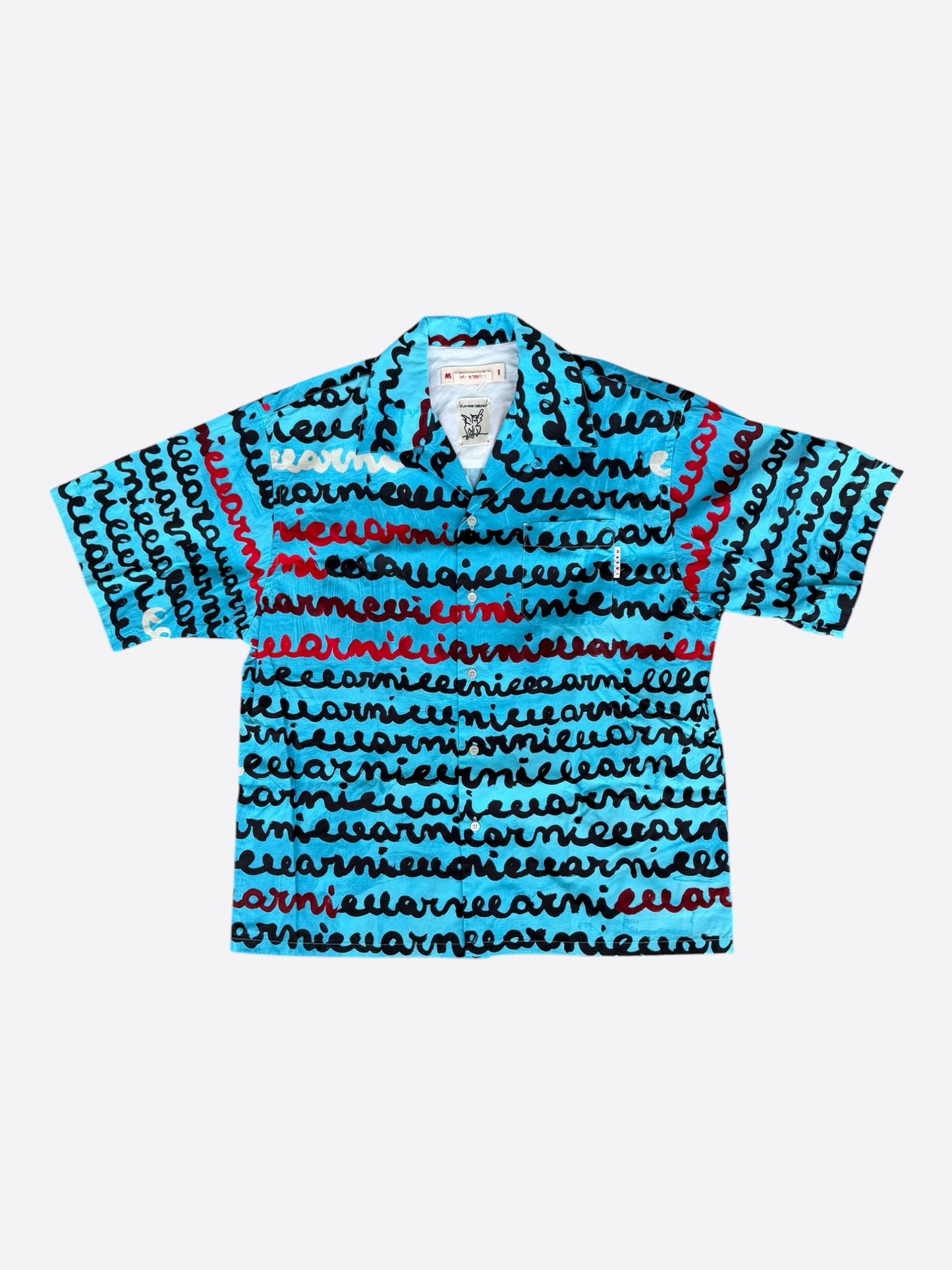 Marni Blue & Black Script Logo Button Up Shirt
