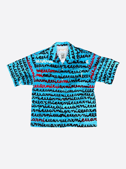 Marni Blue & Black Script Logo Button Up Shirt