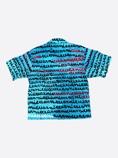 Marni Blue & Black Script Logo Button Up Shirt