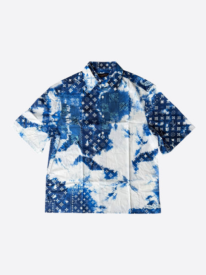 Louis Vuitton Blue Bleached Bandana Monogram Button Up Shirt