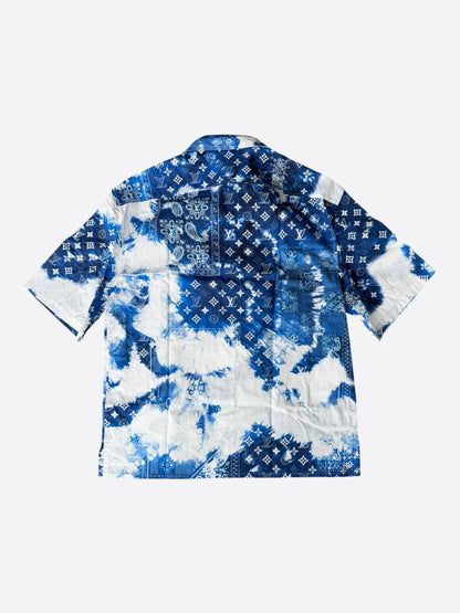 Louis Vuitton Blue Bleached Bandana Monogram Button Up Shirt