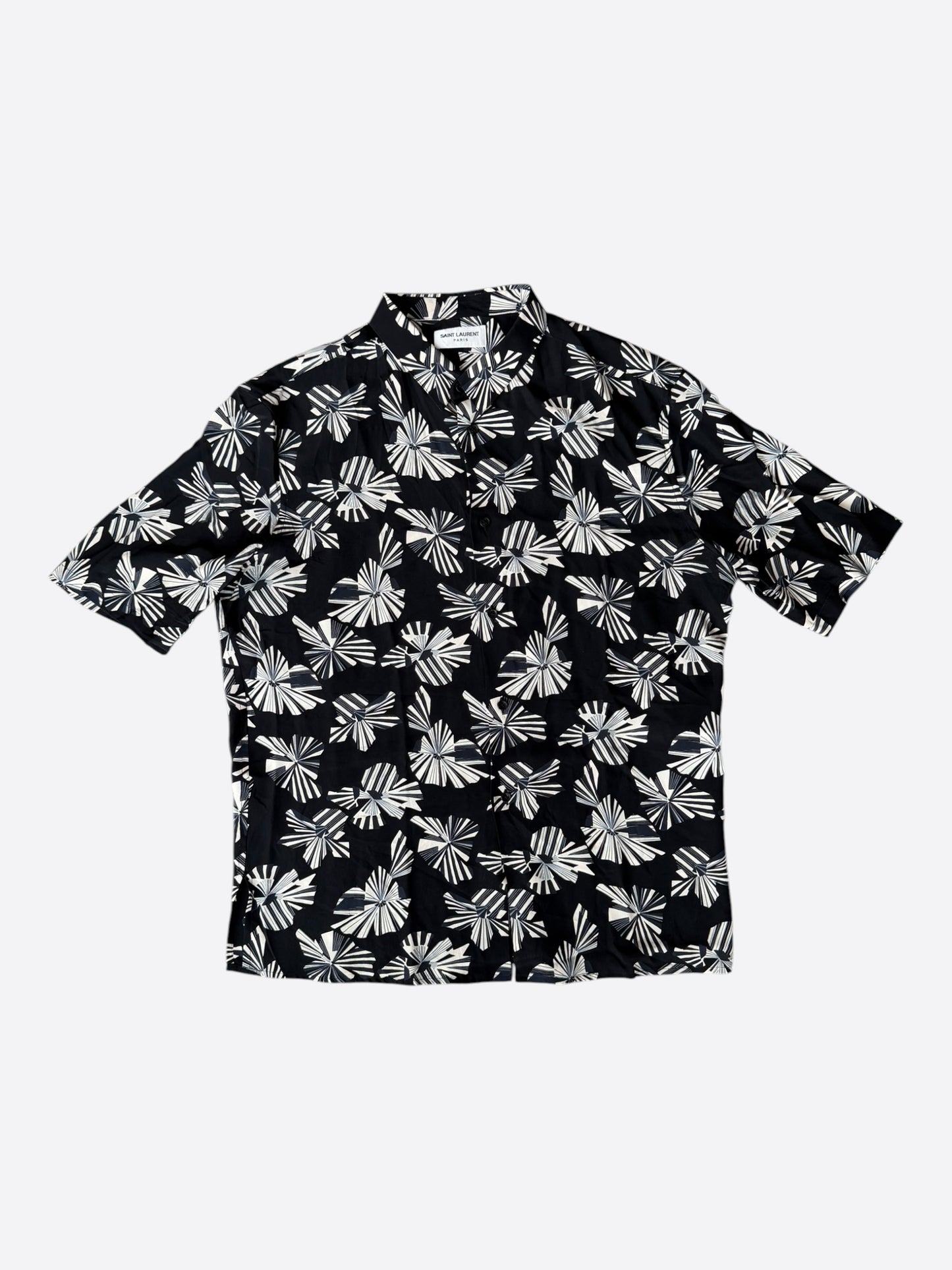 Saint Laurent Black & White Origami Silk Button Up Shirt