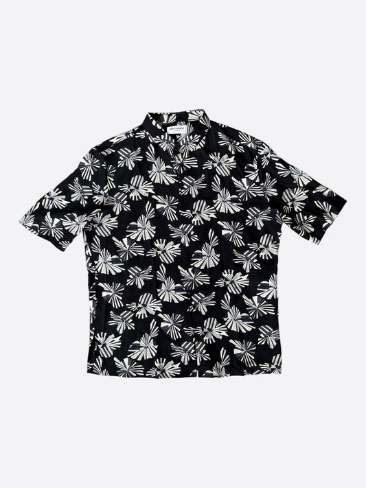 Saint Laurent Black & White Origami Silk Button Up Shirt