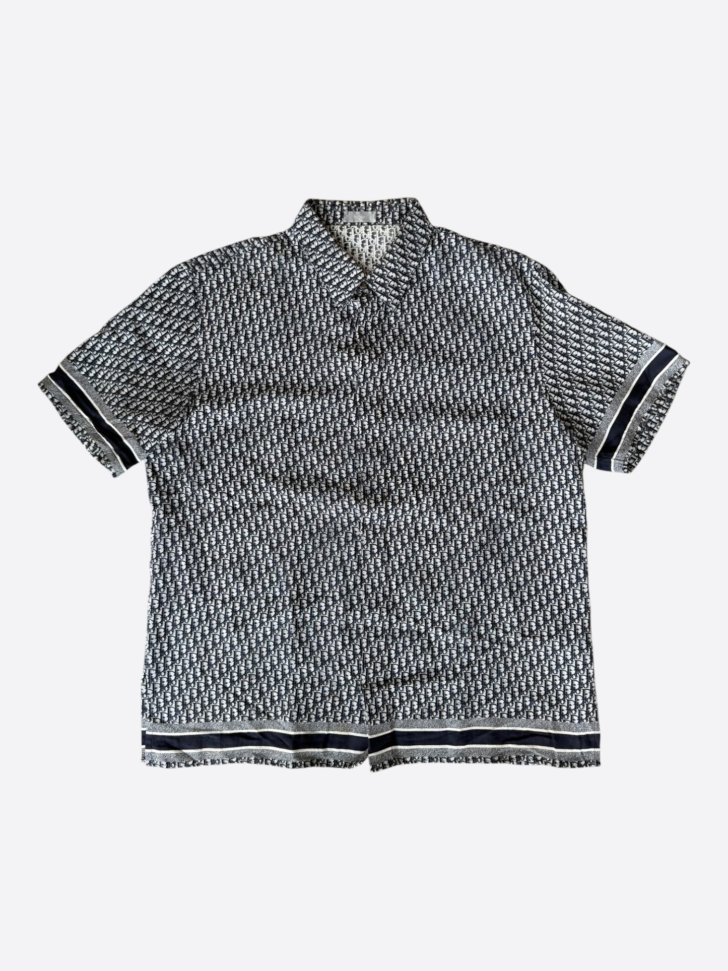 Dior White & Blue Oblique Button Up Shirt