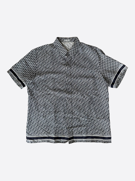 Dior White & Blue Oblique Button Up Shirt