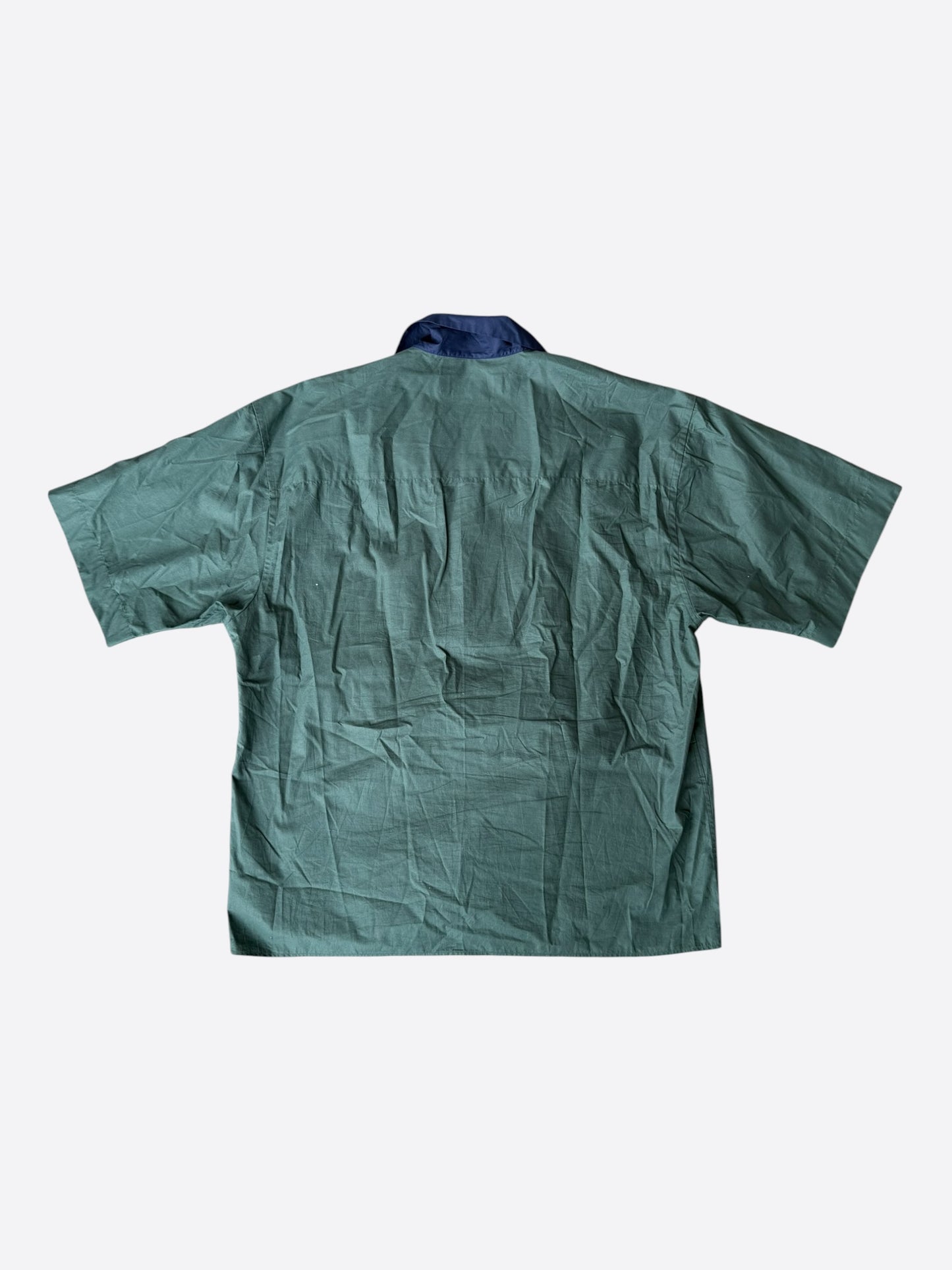 Marni Green & Navy Embroidered Logo Button Up Shirt