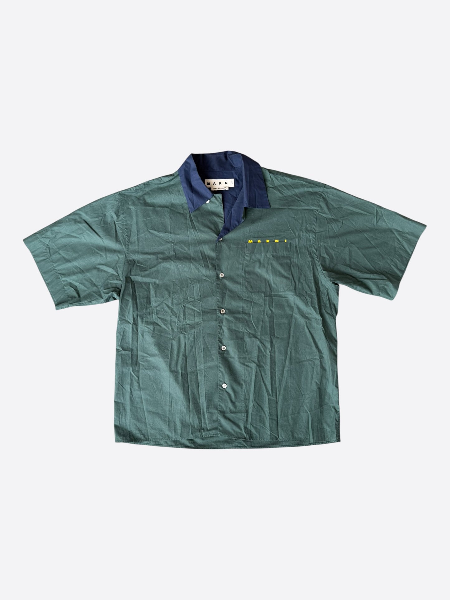 Marni Green & Navy Embroidered Logo Button Up Shirt