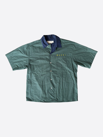 Marni Green & Navy Embroidered Logo Button Up Shirt