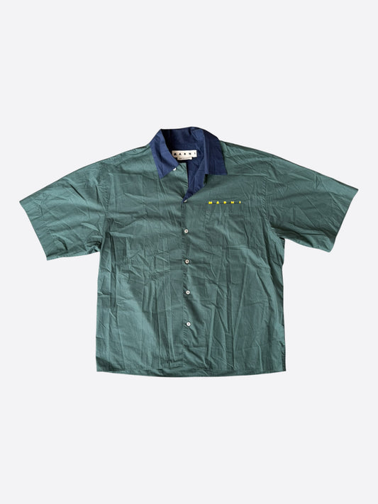 Marni Green & Navy Embroidered Logo Button Up Shirt