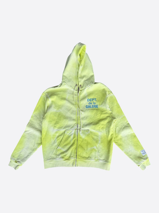 Gallery Dept Lime Green Sun Faded French Logo Zip Up Hoodie