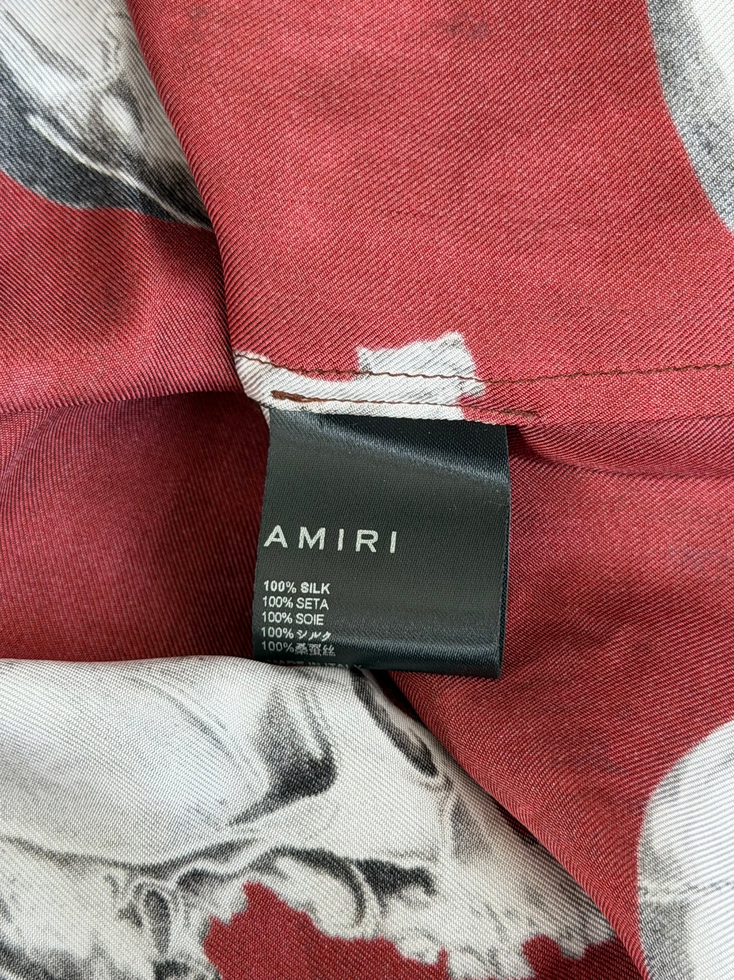 Amiri Red Skulls Silk Button Up Shirt