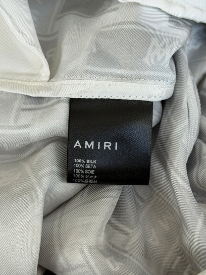Amiri Grey & White Gradient Tape Logo Silk Shorts