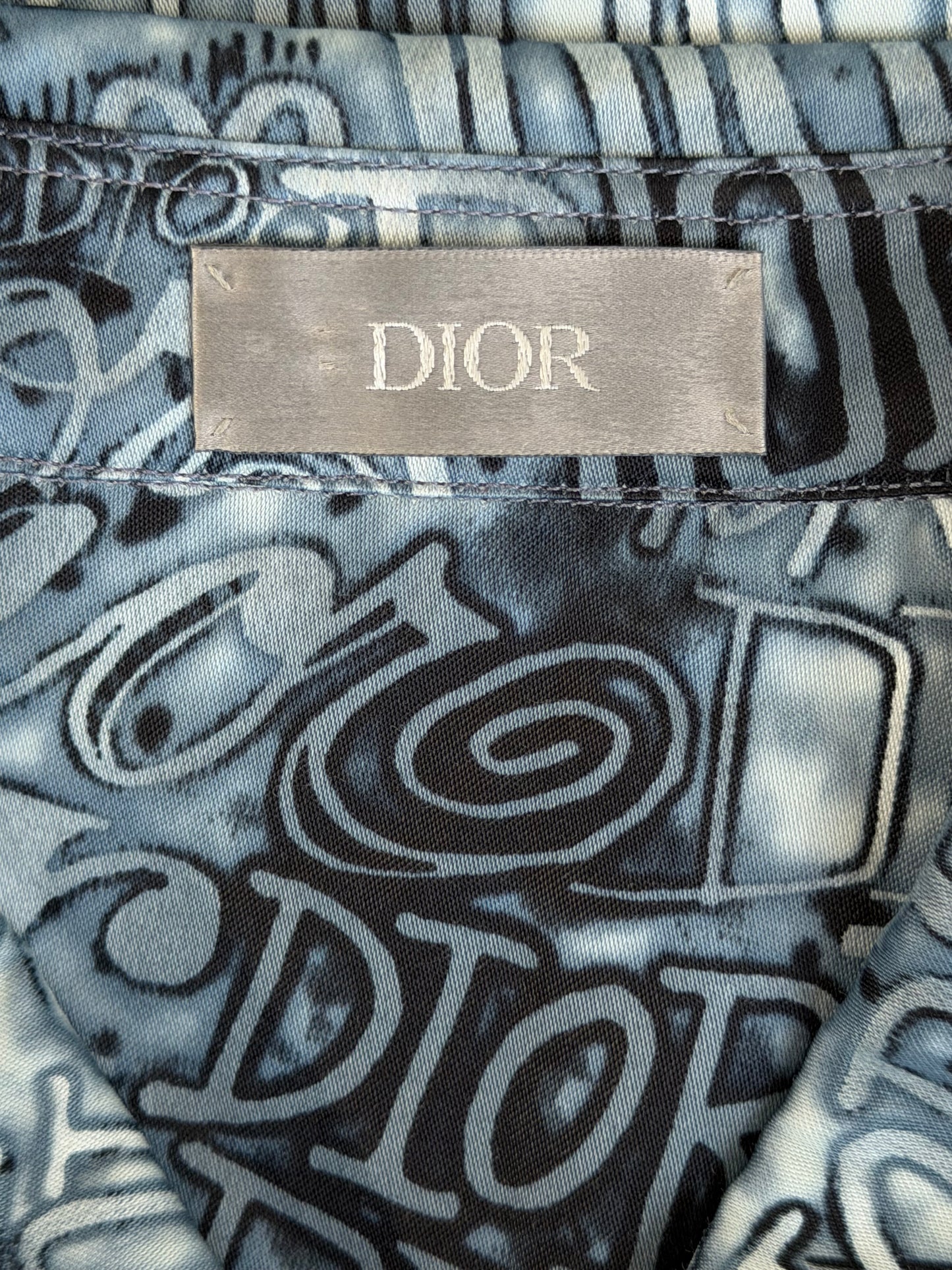 Dior Stussy Blue Wavy Print Button Up Shirt