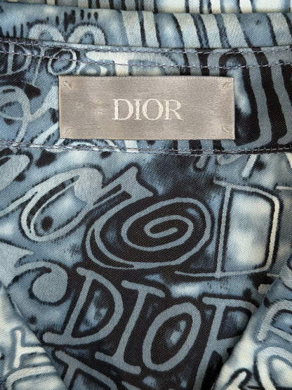 Dior Stussy Blue Wavy Print Button Up Shirt