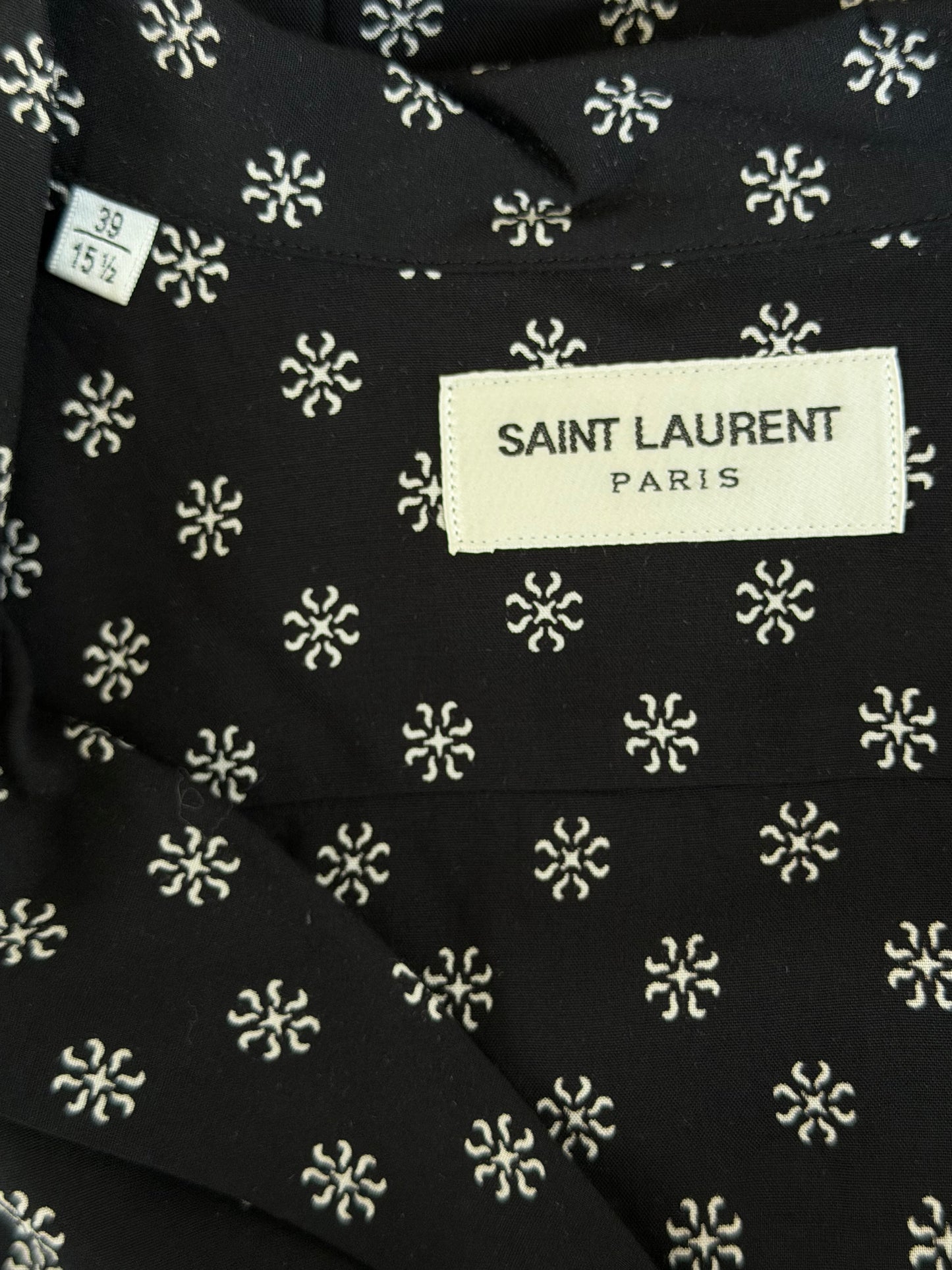 Saint Laurent Black & White Flower Silk Button Up Shirt