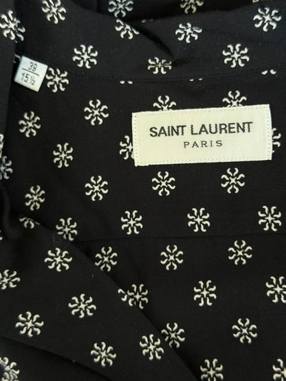 Saint Laurent Black & White Flower Silk Button Up Shirt