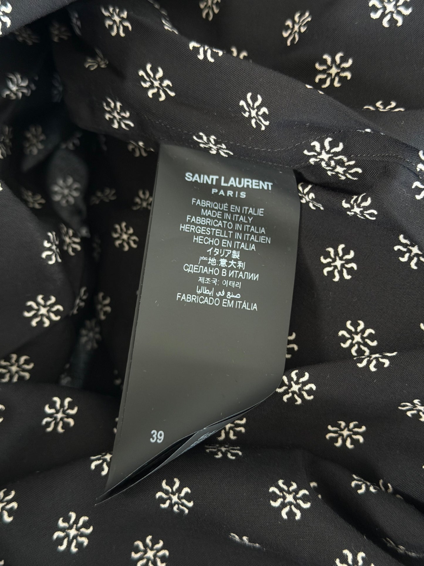 Saint Laurent Black & White Flower Silk Button Up Shirt