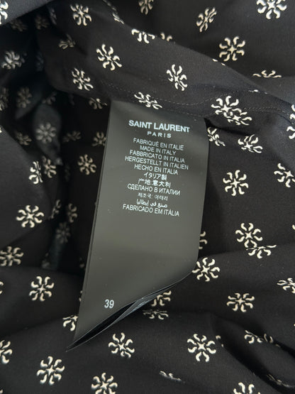 Saint Laurent Black & White Flower Silk Button Up Shirt