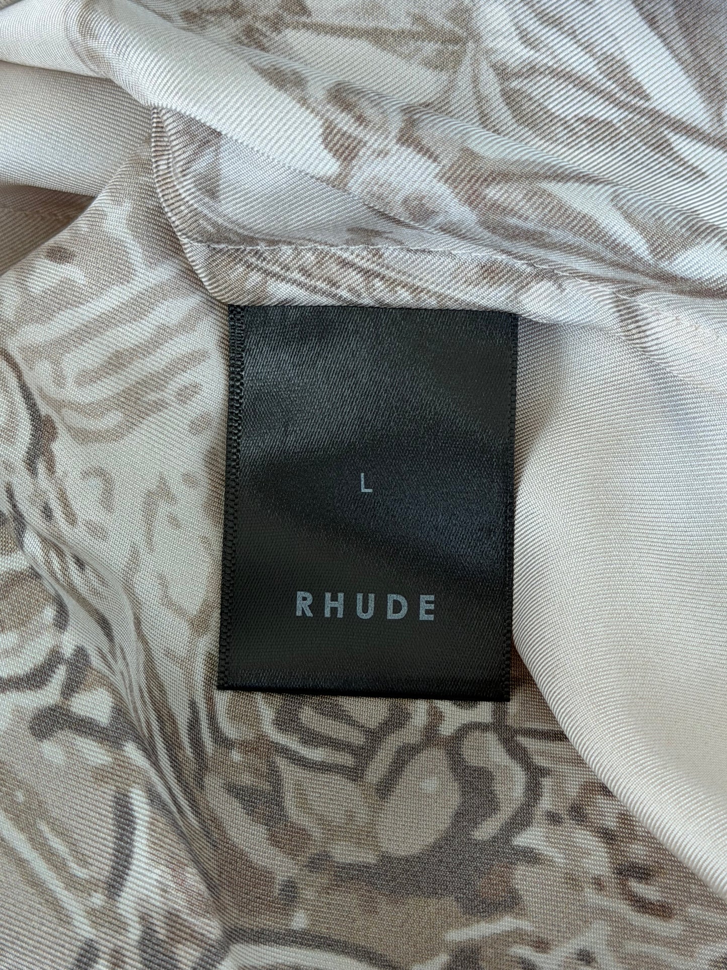 Rhude White & Brown Cigar Camp Button Up Shirt