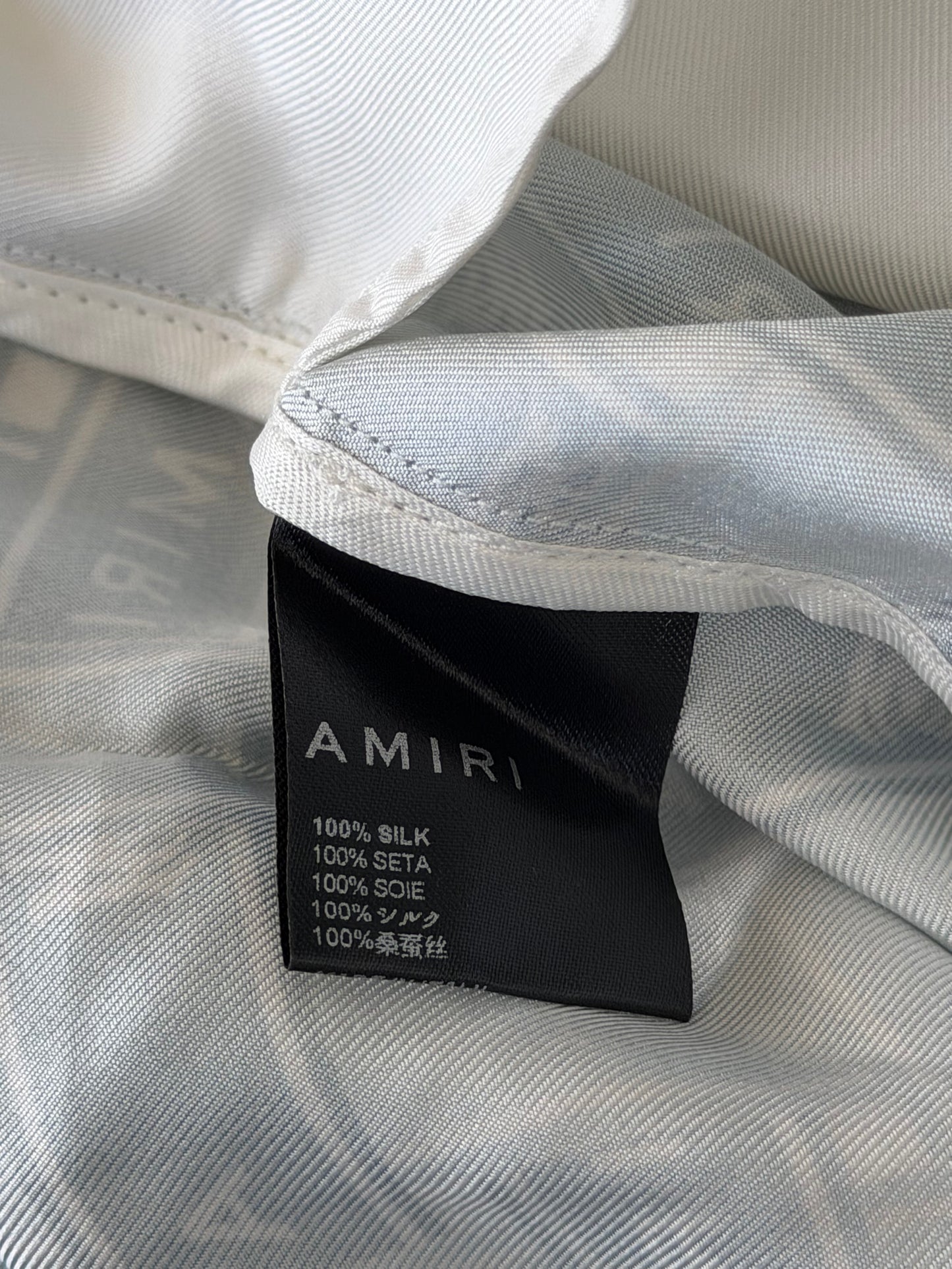 Amiri Blue & White Gradient Tape Logo Silk Shorts