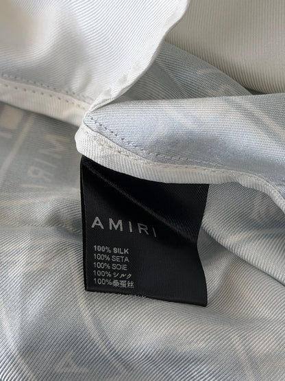 Amiri Blue & White Gradient Tape Logo Silk Shorts